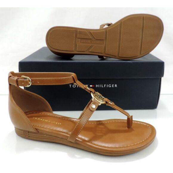 Women's Tommy Hilfiger Henri T-Strap Strappy Thong Sandals Medium Brown - Picture 8 of 8